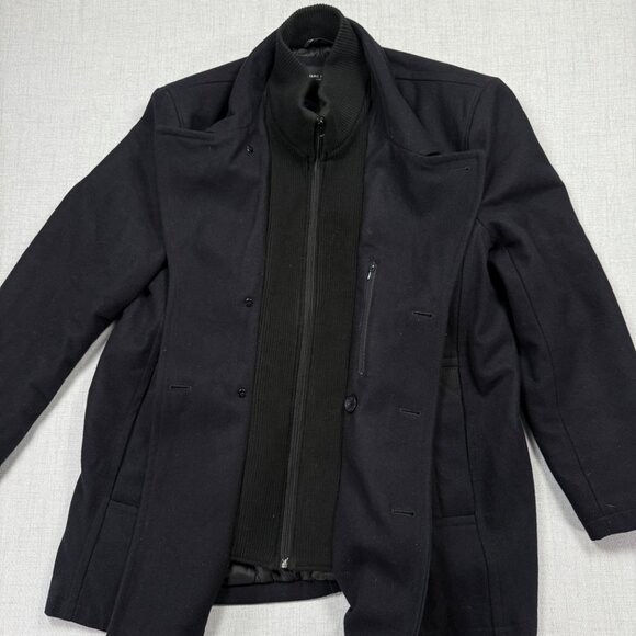 Marc New York Double Breasted Peacoat Black Wool Blend Zip Insert Lined - Picture 3 of 14